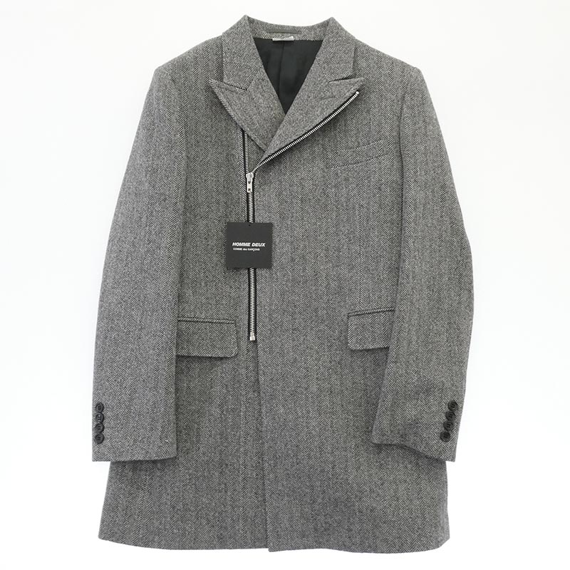 コムデギャルソンオムドゥ 25AW DP-J052-051 ヘリンボーン ピークドラペル ジップアップ チェスターコート 買取実績 画像