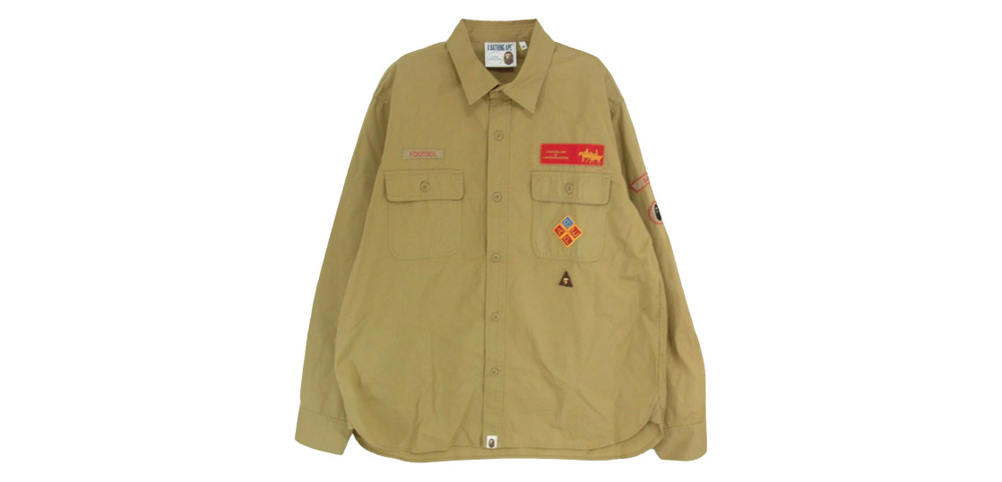 アベイシングエイプ CLASSIS COLLECTION RELAXED FIT BOYSCOUT SHIRT 復刻 ワッペン付 ボーイスカウト 長袖 シャツ  買取実績