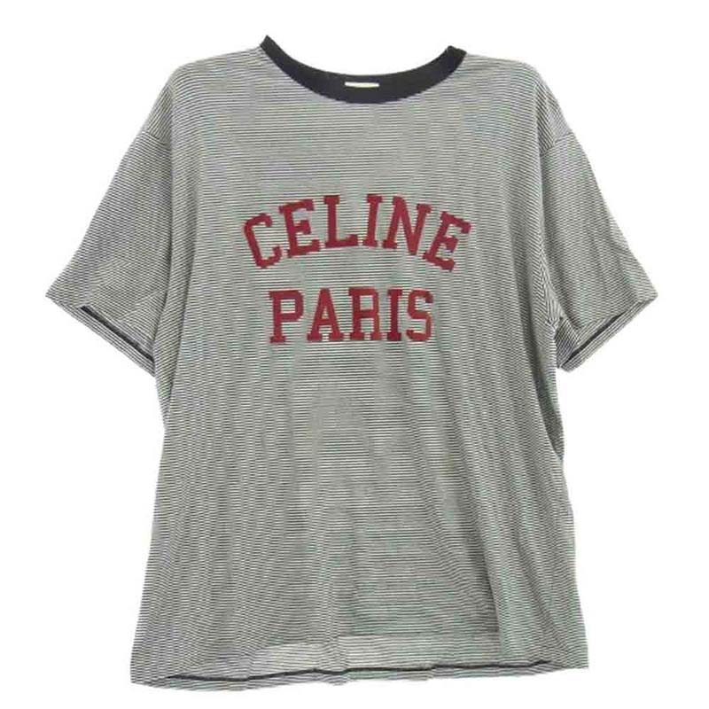 CELINE セリーヌ 2X45M878Y CELINE PARIS ロゴ ボーダー 半袖 Tシャツ カットソー ブラック系 ホワイト系の買取実績 画像