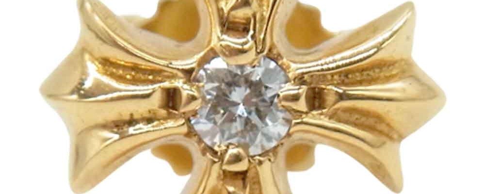 クロムハーツ 22K CHプラス スタッド ピアス ダイヤ ゴールド系画像