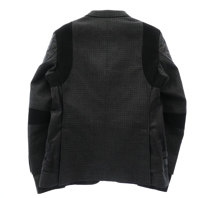 ジュンヤワタナベコムデギャルソンマン 23AW WL-J006 ウール ガンクラブチェック フェイクレザー ドッキング ライダース ジャケット 買取実績 画像