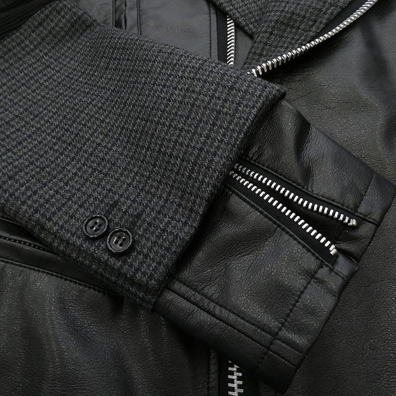 ジュンヤワタナベコムデギャルソンマン 23AW WL-J006 ウール ガンクラブチェック フェイクレザー ドッキング ライダース ジャケット 買取実績 画像