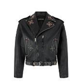 Roberto Cavalli Embroidered Leather Rider Jacket / ロベルト カヴァリ エンブロイダード レザー ライダースジャケット 画像
