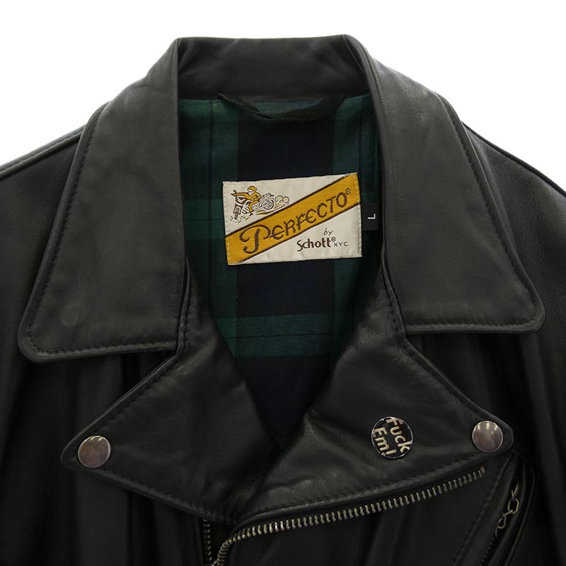 シュプリーム 11SS × Schott ショット Custom Perfect パーフェクト ダブル ライダース ジャケット ピンバッチ Fuck EM 買取実績 画像