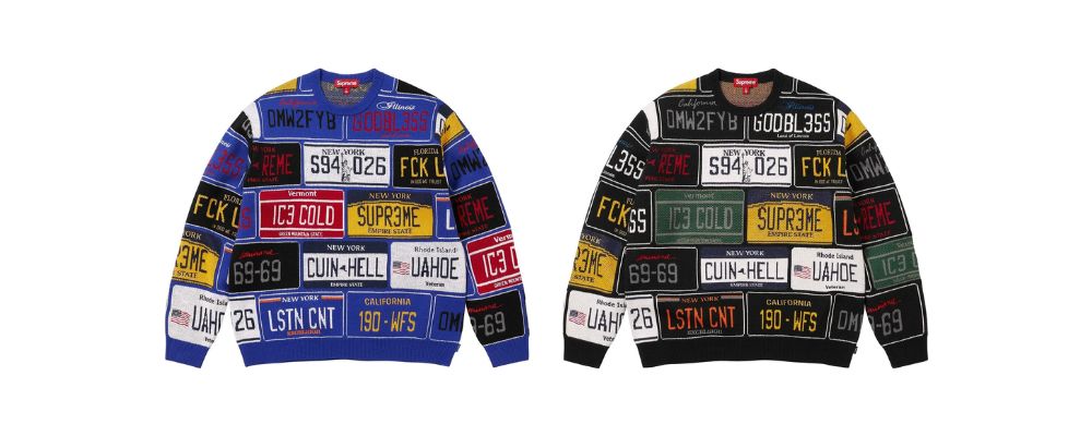 Supreme 2026SS Week8発売予定アイテムまとめ｜ブランド古着買取専門店LIFELicense Plate Sweater 33,000円画像