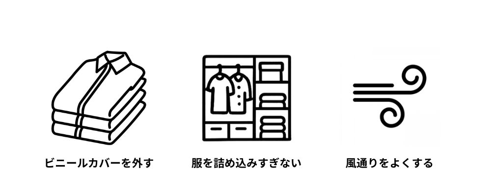 服のカビ対策完全ガイド衣替えで収納するときにやること|ビニールを外し、詰め込みすぎを防ぐ画像