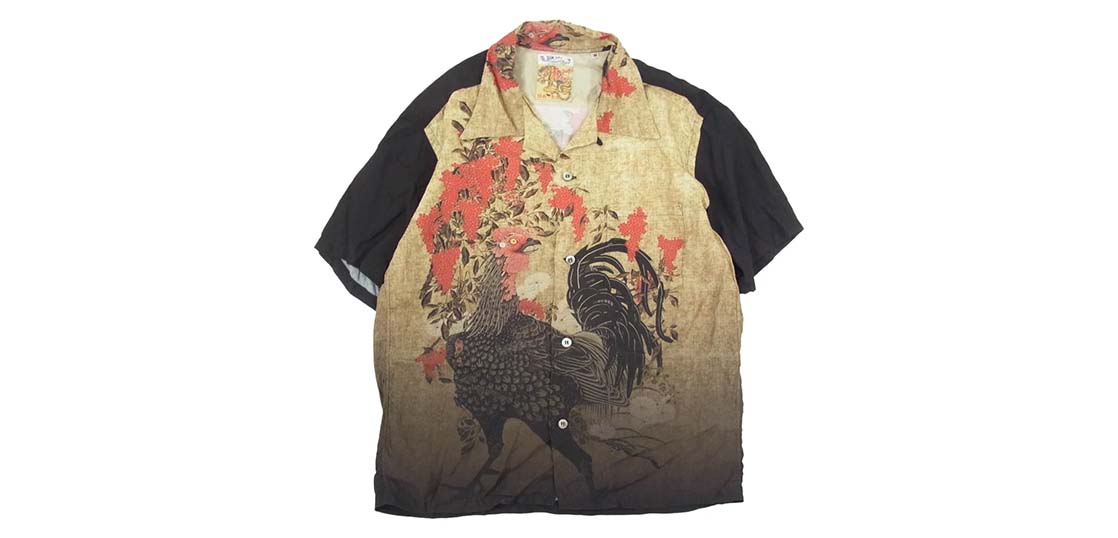 サンサーフ  SS38716 SP スペシャル 伊藤若冲 動植綵絵 南天雄鶏図 アロハ ハワイアン 半袖 シャツ ブラック系 買取実績
