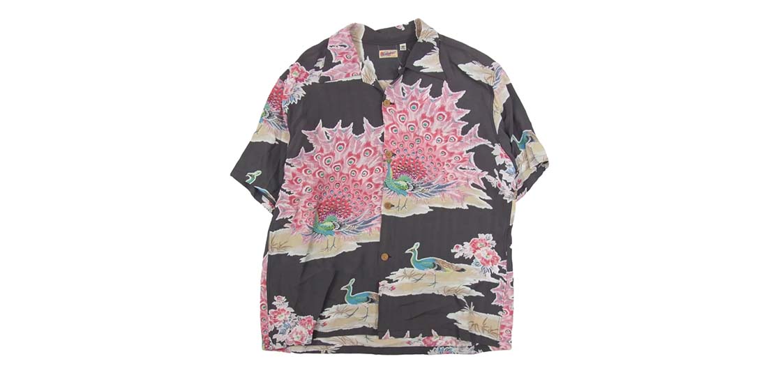 サンサーフ SS39214 RAYON HAWAIIAN SHIRT PIKAKE 和柄 孔雀 レーヨン ハワイアン 半袖 シャツ ピカケ チャコール系 買取実績