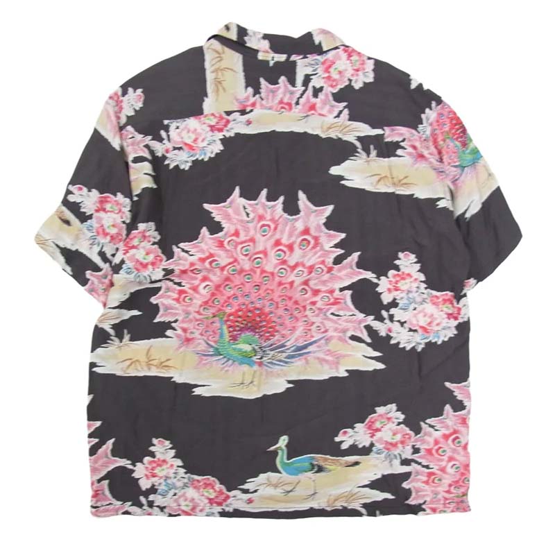 サンサーフ SS39214 RAYON HAWAIIAN SHIRT PIKAKE 和柄 孔雀 レーヨン ハワイアン 半袖 シャツ ピカケ チャコール系 買取実績 画像