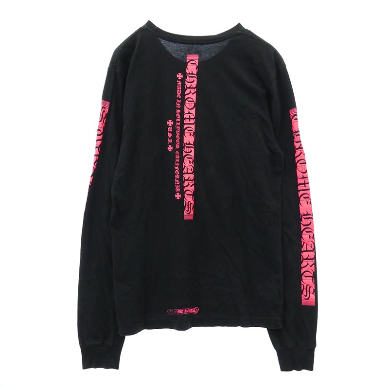 クロムハーツ（原本無） Neon Pink Stripe Logo ストライプロゴ プリント 長袖 Tシャツ 買取実績 画像