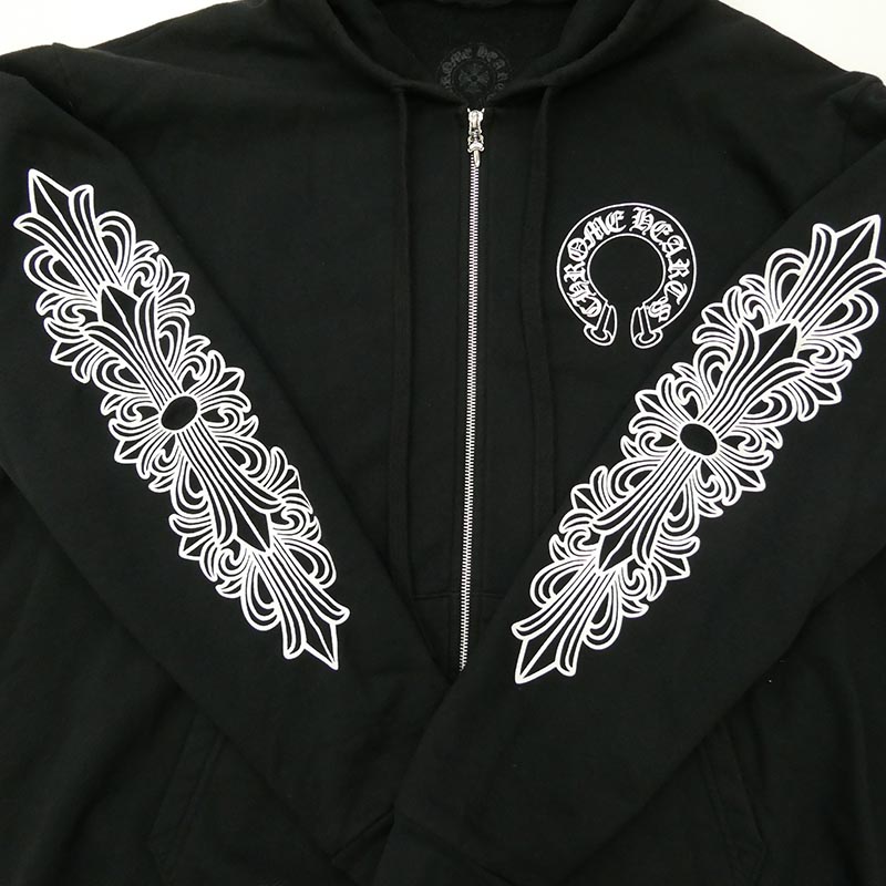 クロムハーツ（原本無） SWTSHRT HD ZIP 袖フローラル バック ホースシュー プリント ジップ パーカー 買取実績 画像