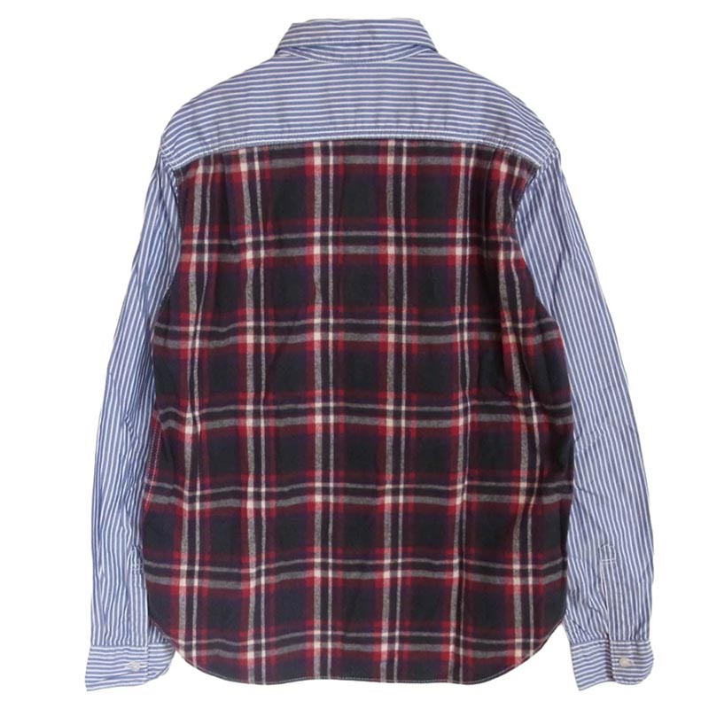 コムデギャルソンオム 11AW HH-B034 AD2011 異素材切替 チェック ストライプ 長袖 シャツ 買取実績 画像