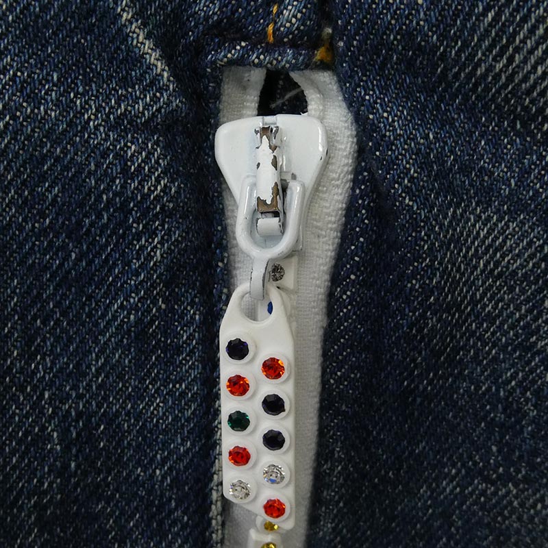 フラグメントデザイン FM505-0056 × Levis 505 Fenom DISCO リーバイス バック サンダー プリント スワロフスキー ラインストーン ウオッシュド デニムパンツ ジーンズ 買取実績 画像