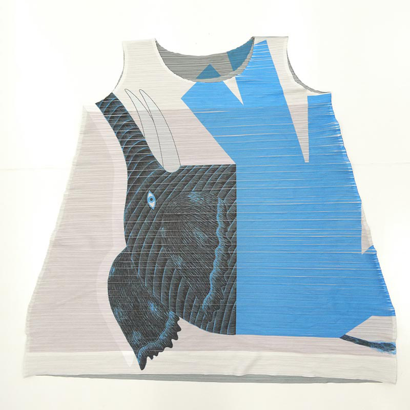 プリーツプリーズ イッセイミヤケ 14AW PP43-JH871 永井一正 KAZUMASA NAGAI DRESS プリーツ加工 転写 ノースリーブ ワンピース 買取実績 画像