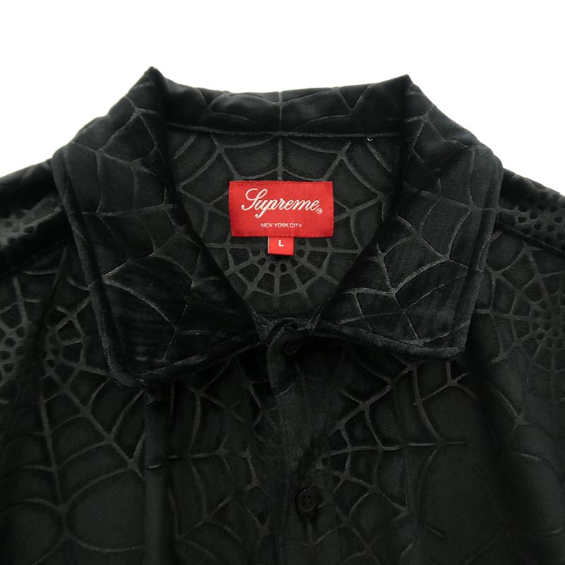 シュプリーム 21AW Spider Web Velvet S/S Shirt スパイダー ウェブ ベルベット ロゴ 半袖 シャツ 買取実績 画像