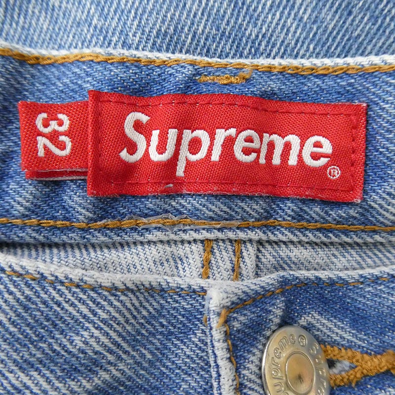 シュプリーム 22AW Baggy Jean Washed Blue ウォッシュド ブルー ウォッシュ加工 クラシックロゴ 刺繍 バギー デニム パンツ 買取実績 画像