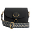 Large Dior Bobby Bag ラージ ディオール ボビー バッグ Black Grained Calfskin with Blue Dior Oblique Embroidered Shoulder Strap 画像
