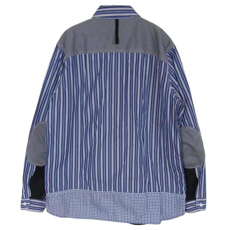 ジュンヤワタナベコムデギャルソンマン 23AW WL-B004 ストライプ 切替 エルボーパッチ 長袖 シャツ 買取実績 画像