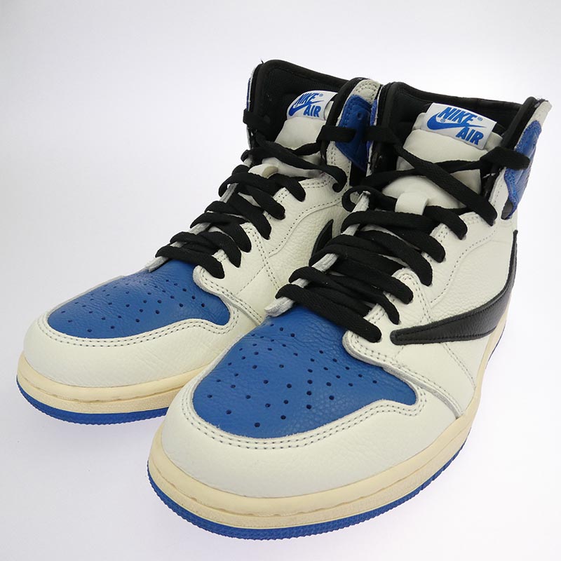 ナイキ DH3227-105 【フェイクバスターズ鑑定済】× Travis Scottトラヴィススコット × fragment design フラグメントデザイン Air Jordan 1 Retro High OG SP Military Blue エアジョーダン1 レトロ ハイ ハイカット スニーカー 買取実績 画像