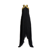 ALBERTA FERRETTI アルベルタ フェレッティ Plissé chiffon gown with metallic embroidered collar 画像