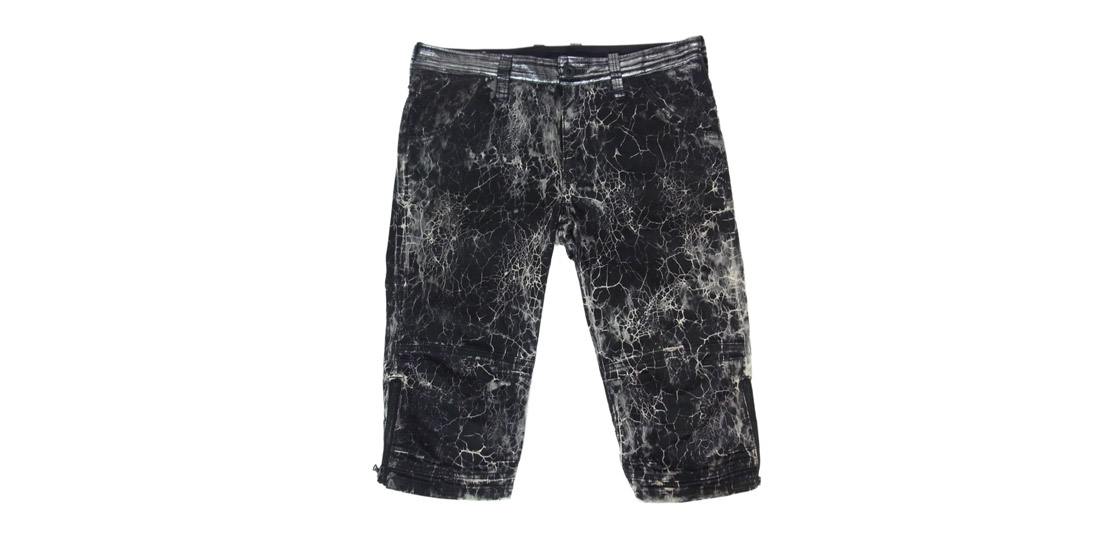 イサムカタヤマバックラッシュ 14SS 1438-01 スパイダー柄 箔加工シープレザー切替 クロップド パンツ 買取実績