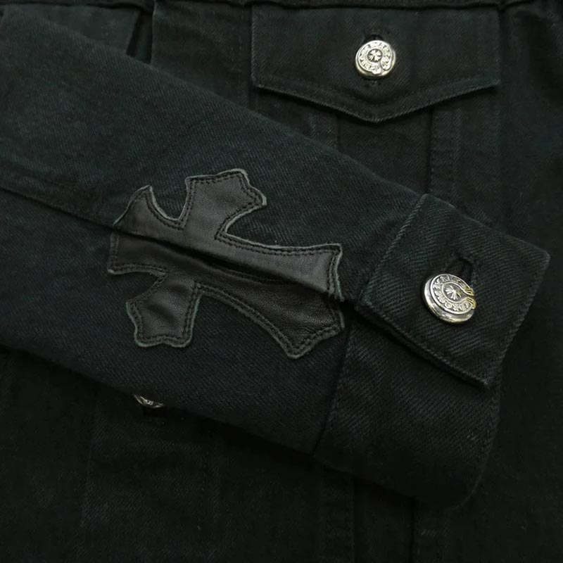 クロムハーツ(原本無) BLACK DENIM JACKET CROSS PATCH ホースシューボタン レザークロスパッチ ブラックデニムジャケット 買取実績 画像