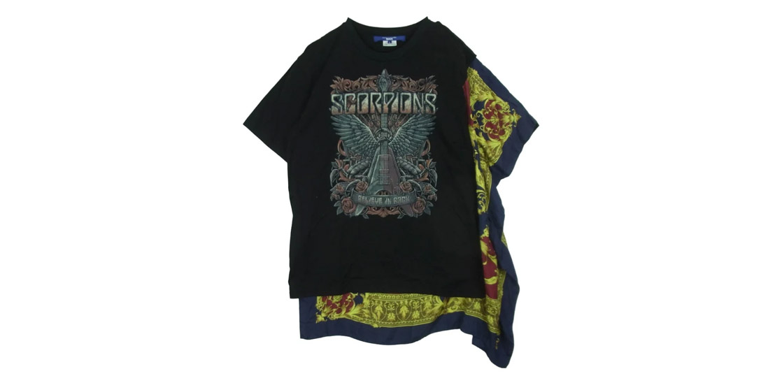 ジュンヤワタナベコムデギャルソンマン 25SS WO-T003 AC/DC Silk Scarf プリント シルク スカーフ ドッキング 半袖 Tシャツ カットソー 買取実績