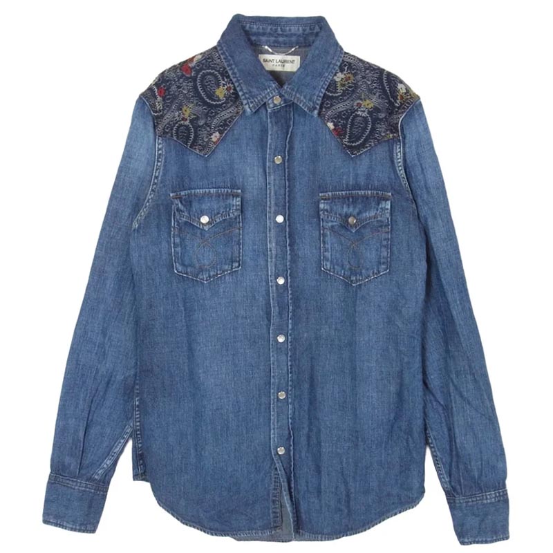 サンローラン 379851 Y880H Hedi Slimane Archive エディ期 アーカイブ 切替 デニム ウエスタン 長袖 シャツ 買取実績