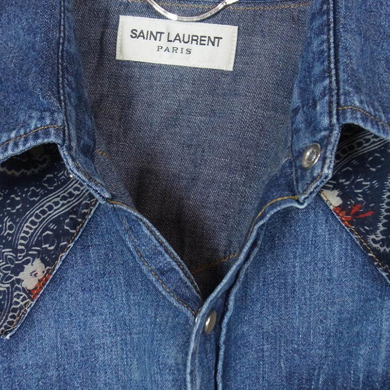 サンローラン 379851 Y880H Hedi Slimane Archive エディ期 アーカイブ 切替 デニム ウエスタン 長袖 シャツ 買取実績 画像