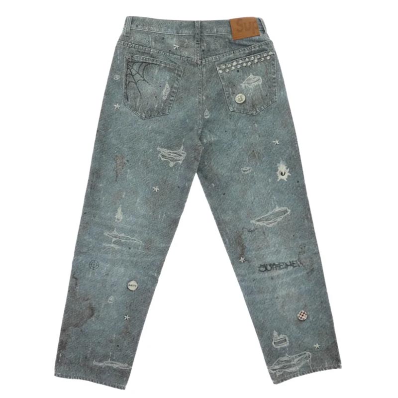シュプリーム 24AW HJR Trompe L'oeil Loose Fit Jean ダメージプリント トロンプルイユ ルーズフィット ジーンズ デニム パンツ 買取実績 画像