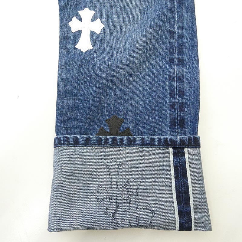 クロムハーツ(原本無) JEAN STRTLG FBRC レザーセメタリークロスパッチ デニムパンツ 買取実績 画像
