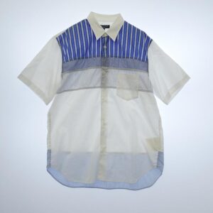 コムデギャルソンオム 23AW HK-B023 パッチワーク切替 ストライプ ショートスリーブ コットン 半袖 シャツ 買取実績 画像