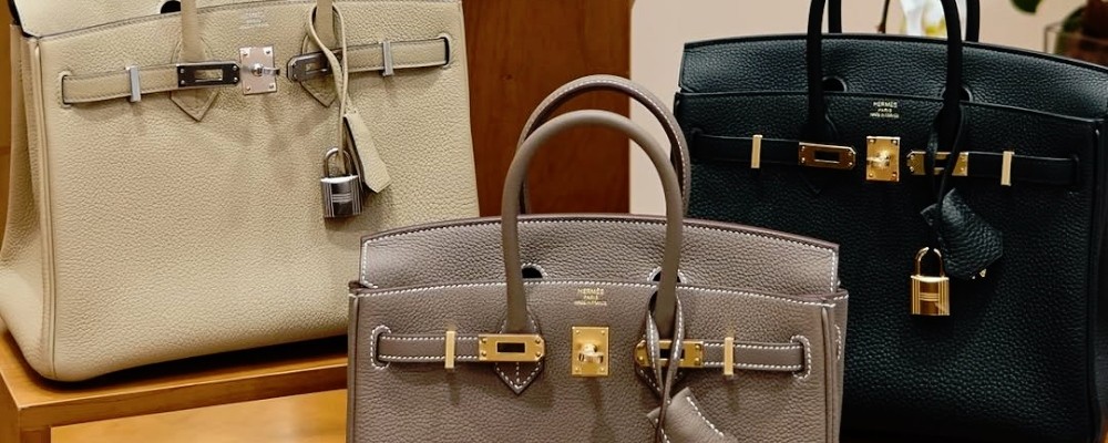ナチュラルカラーの3色のエルメスバッグが並ぶ画像