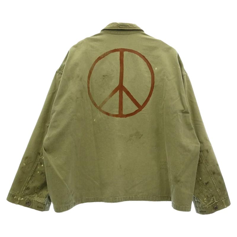 レディメイド 24AW RE-CO-KH-00-00-259 HERINGBONE SHIRT JACKET ピースマークステンシル ヴィンテージ加工 ヘリンボーン ミリタリー シャツ ジャケット 買取実績 画像