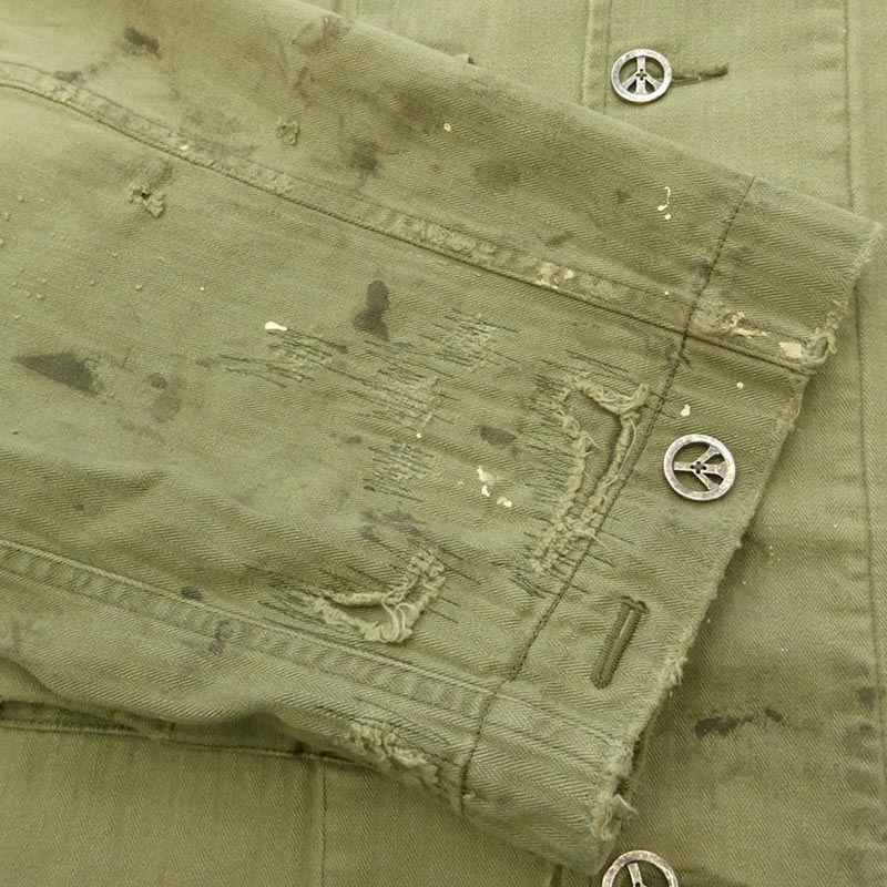 レディメイド 24AW RE-CO-KH-00-00-259 HERINGBONE SHIRT JACKET ピースマークステンシル ヴィンテージ加工 ヘリンボーン ミリタリー シャツ ジャケット 買取実績 画像