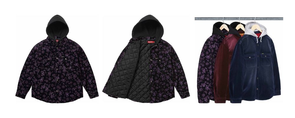 Supreme 2026AW Week6発売予定アイテムまとめ|ブランド古着買取専門店LIFEQuilted Lined Hooded Velvet Snap Shirt 31,900円 画像