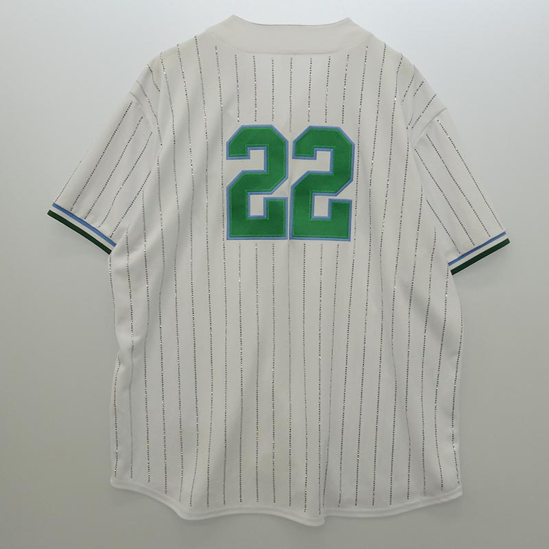シュプリーム 22SS Rhinestone Stripe Baseball Jersey アーチロゴ ラインストーン ベースボールシャツ 買取実績 画像