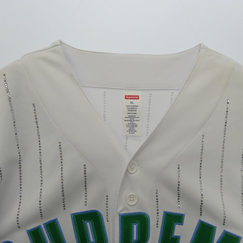 シュプリーム 22SS Rhinestone Stripe Baseball Jersey アーチロゴ ラインストーン ベースボールシャツ 買取実績 画像