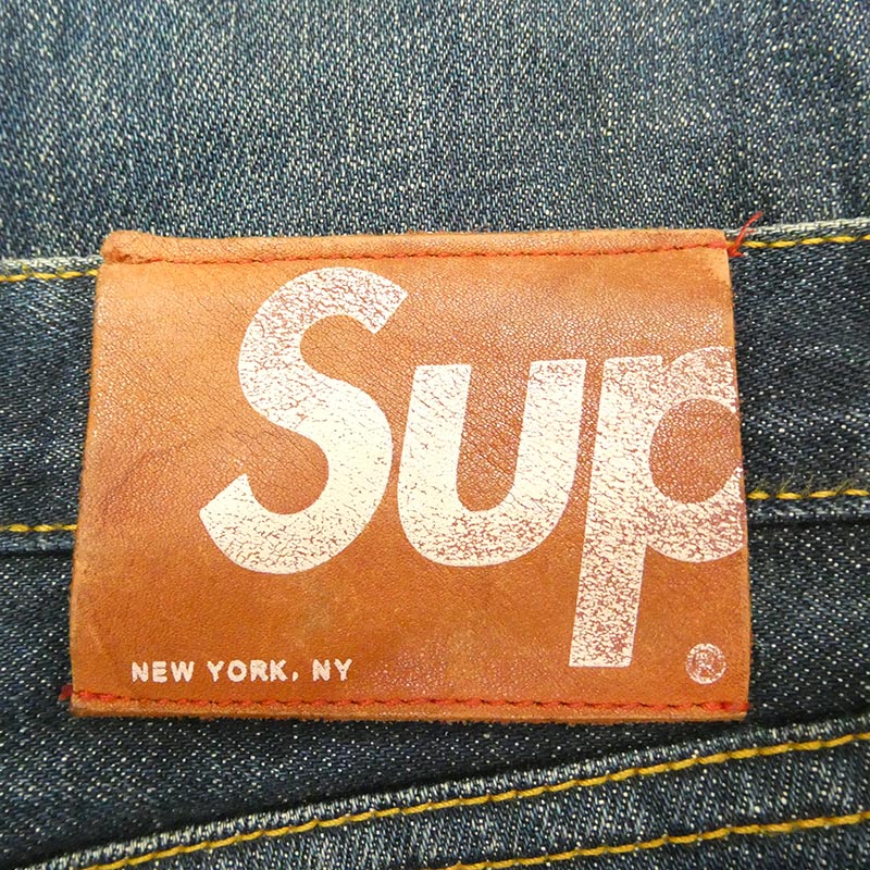 シュプリーム レザーロゴパッチ セルビッチ スリム ストレート デニム パンツ 買取実績 画像