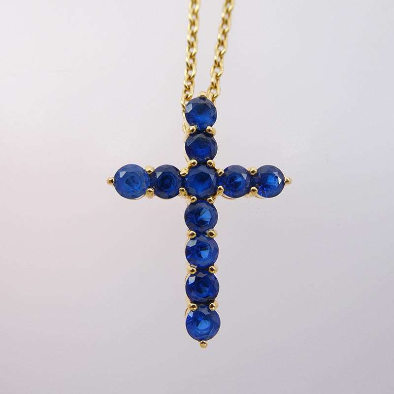 ジャスティンデイビス SNJ010 販売証明書付属 18KYG LARGE CROSS K18イエローゴールド ラージクロス ネックレス ブルーストーン 買取実績 画像