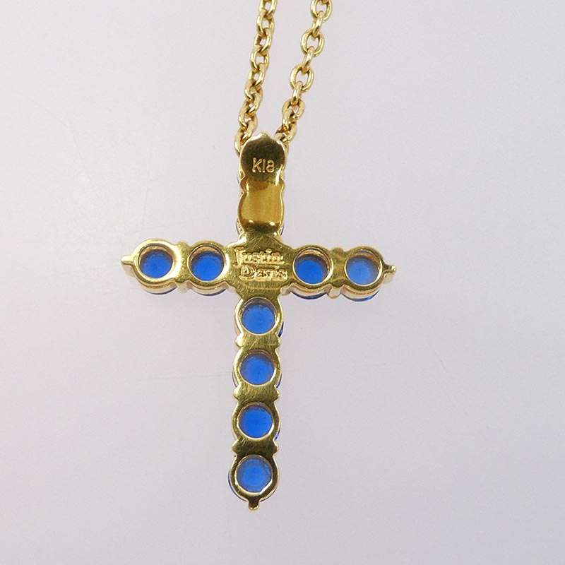 ジャスティンデイビス SNJ010 販売証明書付属 18KYG LARGE CROSS K18イエローゴールド ラージクロス ネックレス ブルーストーン 買取実績 画像