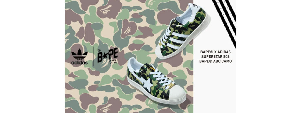 アディダス オリジナルス ア ベイシング エイプ 最新コラボスニーカー SS80S BAPE スーパースター 80'S 　ABCカモ 画像