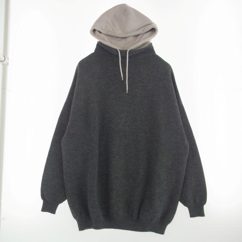 バレンシアガ 19AW 594949 T1506 Grey Wool Hooded Sweater バックロゴ刺繍 ニット レイヤード パーカー 買取実績 画像