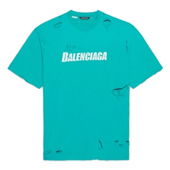 バレンシアガ 21SS ロゴ 穴あき加工 ダメージTシャツ ブルー 画像