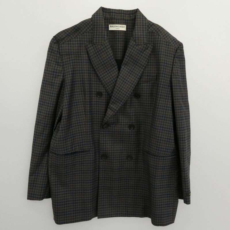 バレンシアガ 17SS 470537 TVI22 チェック ピークドラペル ダブル ウール テーラード ジャケット 買取実績 画像