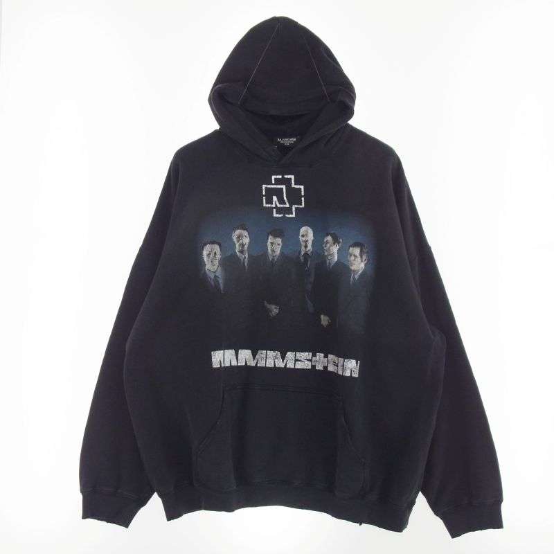 バレンシアガ 21SS 651799 TLV53 RAMMSTEIN Boxy Hoodie ラムシュタイン ボクシーフーディ プルオーバー プリント ヴィンテージ加工 パーカー 買取実績　画像