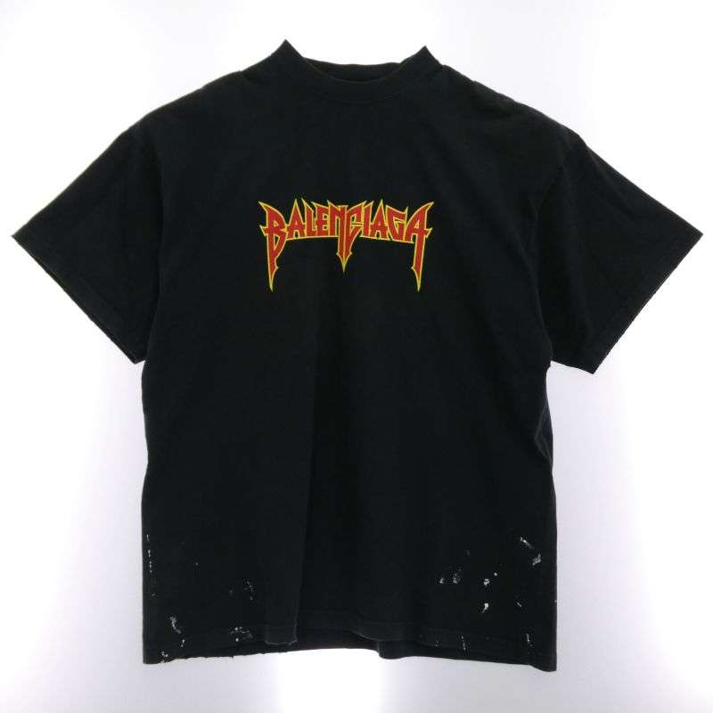 バレンシアガ 22SS 694576 TMV88 METAL LOGO CRASHED SS TEE クラッシュ加工 メタルロゴ ペンキ Tシャツ 半袖カットソー 買取実績 画像