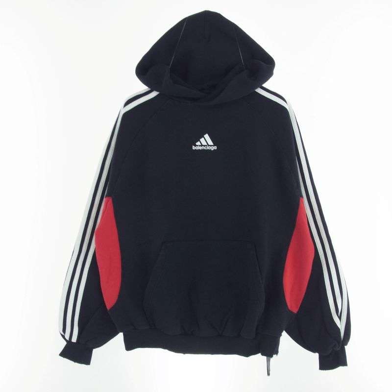 バレンシアガ 23AW 715001 TNVA8 adidas Hoodie Large Fit アディダス ロゴ刺繍 ダメージ加工 プルオーバー パーカー 買取実績 画像