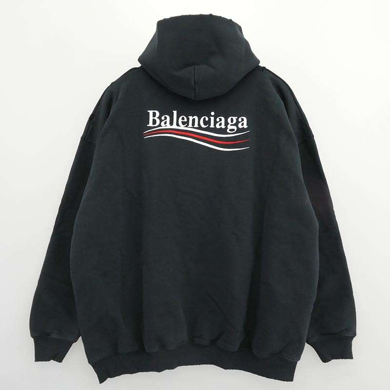 バレンシアガ 620947 TKVI9 Embroidered Political Campaign Large Fit Hoodie ダメージ加工 キャンペーン ロゴ プルオーバー フーディー パーカー 買取実績 画像