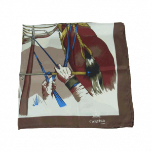 カルティエ ホース 馬車 プリント シルク100％ 大判 スカーフ イタリア製 ブラウン オフホワイト 買取実績